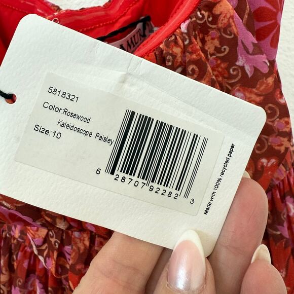 AMUR Strapless Maxi Dress Red Kaleidoscope Paisley NWT Sustainable Size 10 - Picture 4 of 10